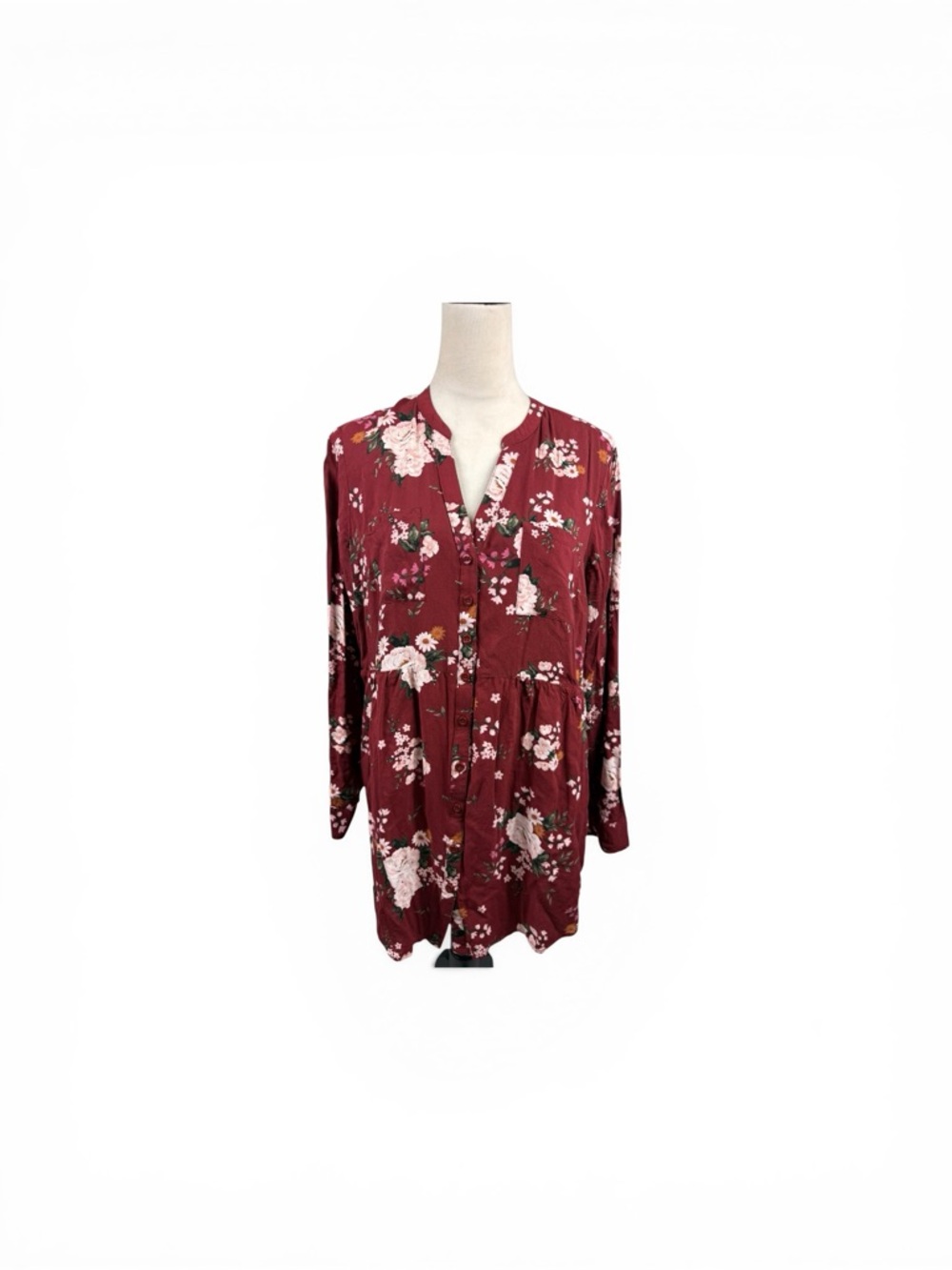 torrid Burgundy Floral Split-Neck Top size 1-1X/14-16